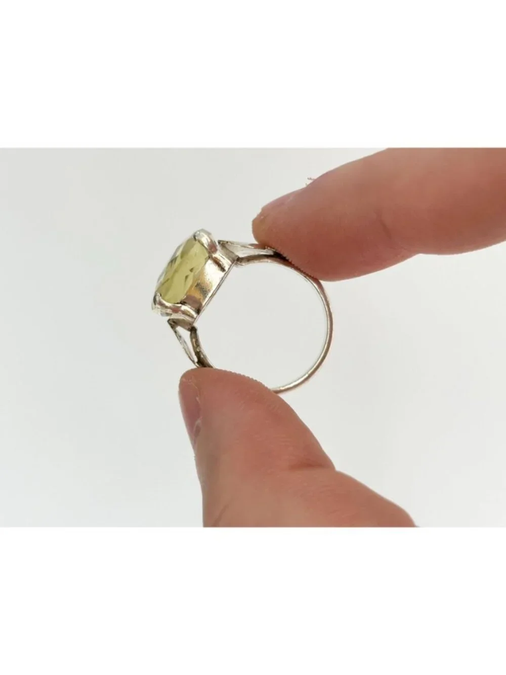 Elongated Cushion Cut Citrine Minimalist Sterling Silver 925 Vintage Ring sz 6.5